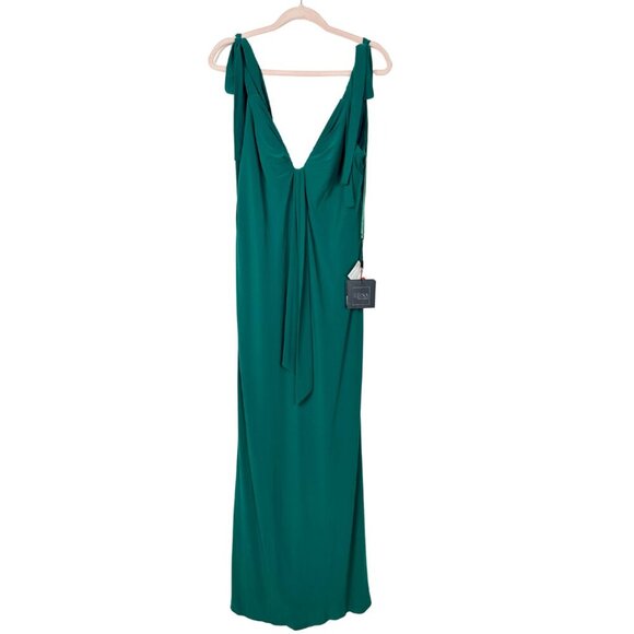 NWT Mac Duggal Jersey Low Back Bow Shoulder Gown Emerald 12 #7796 - Picture 4 of 9